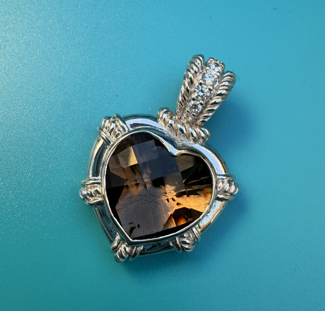 Lovely Judith Ripka Sterling Silver Faceted Smoky Quartz Heart Pendant 1