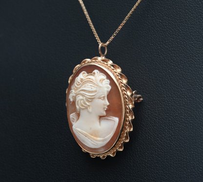 Wonderful Antique 1900s Carved Cameo Brooch Pin / Pendant in 14K Yellow Gold2