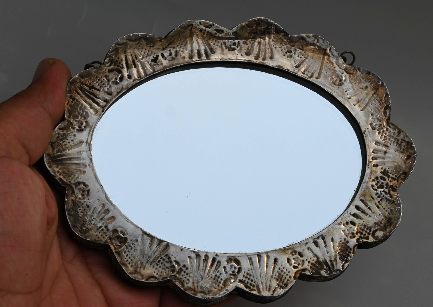 Gorgeous Turkish 900 Silver Wedding Mirror with Repousse Floral Scallop Design2