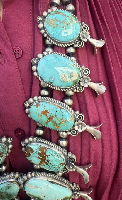 Native American Turquoise &Sterling Squash Blossom Jewelry Set By Maynard Garcia6