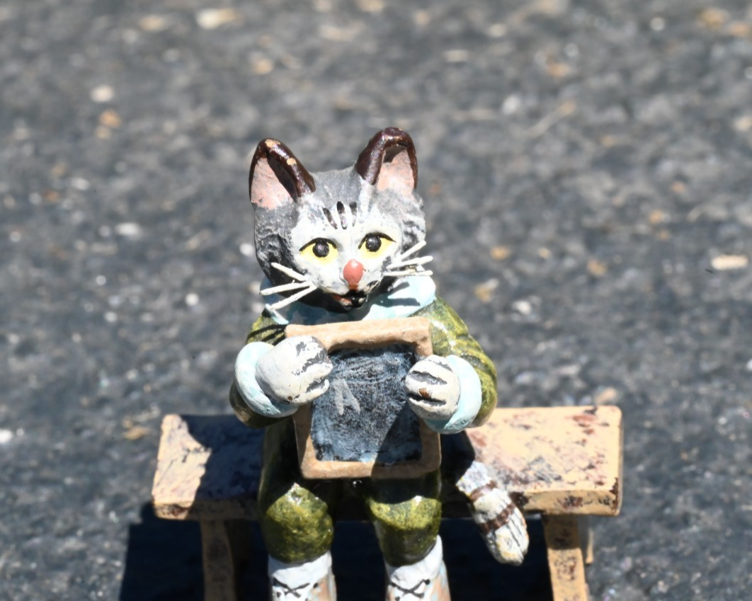 Fun Austrian Vienna Cold Painted Bronze Figure of Student Kitty Cat with an A5
