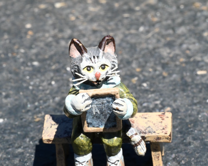 Fun Austrian Vienna Cold Painted Bronze Figure of Student Kitty Cat with an A5