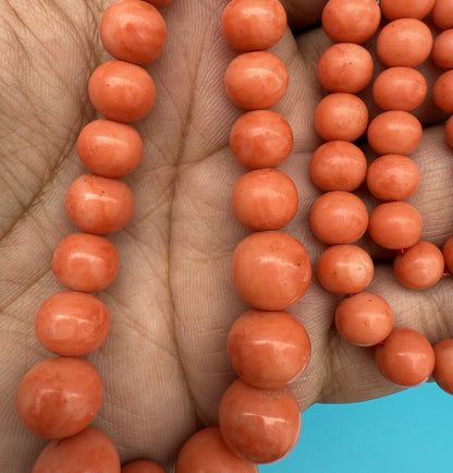 Gorgeous Natural Italian Light Red Round Coral Beaded Necklace With Gold Clasp2
