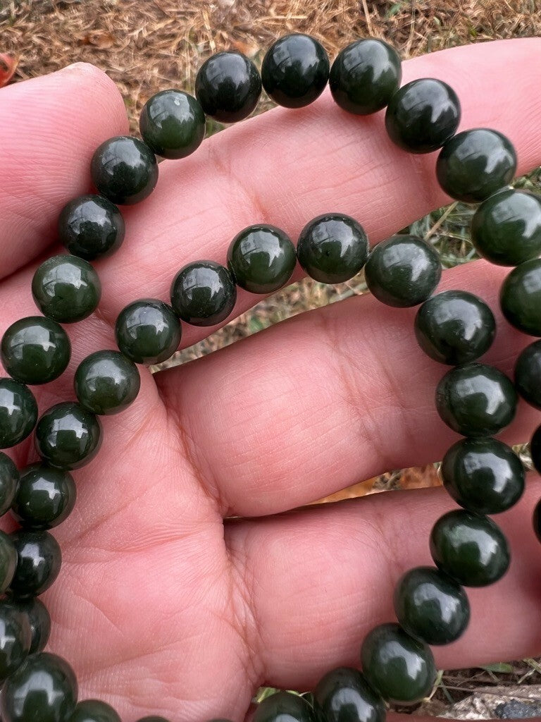 Antique / Vintage Spinach Natural Green Jade Beaded Necklace17