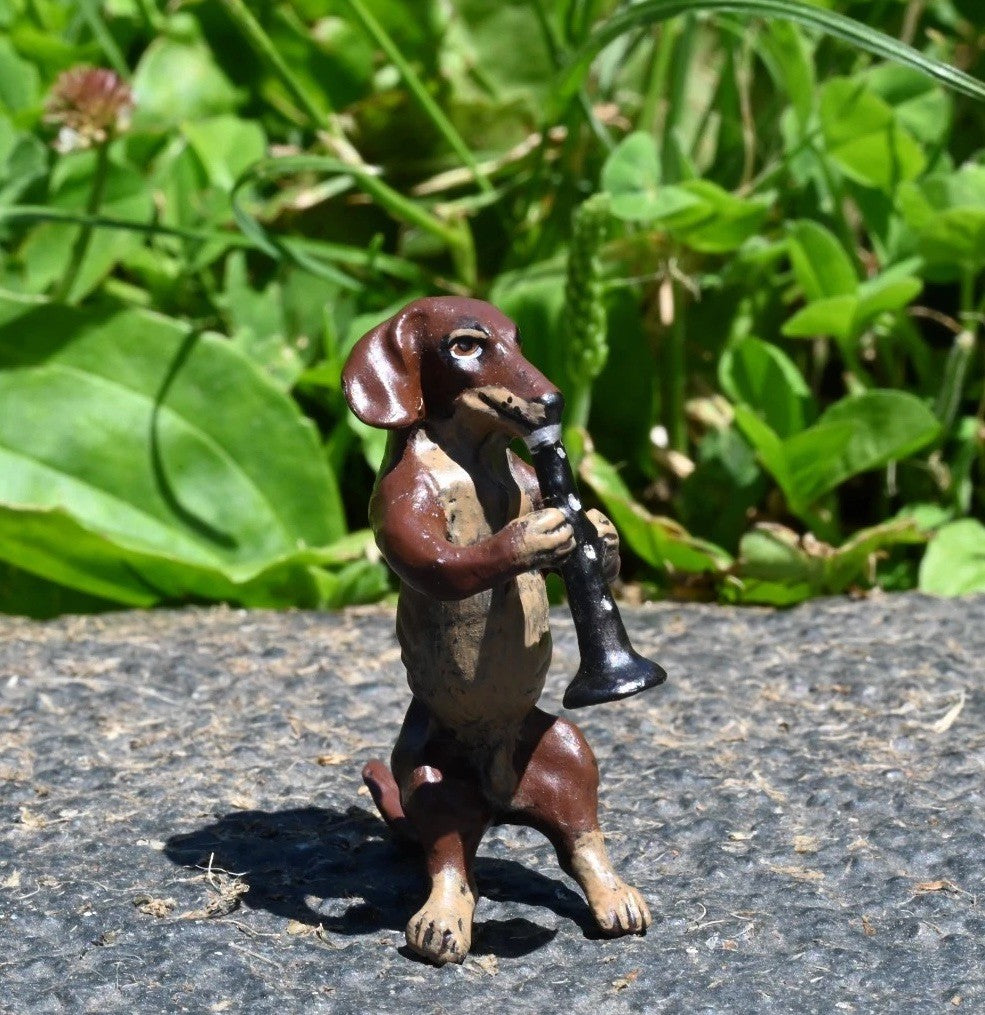 Original Vintage Austrian Vienna Cold Painted Bronze Dachshund Playing Clarinet1