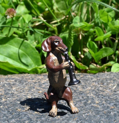 Original Vintage Austrian Vienna Cold Painted Bronze Dachshund Playing Clarinet1