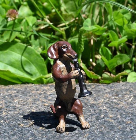 Original Vintage Austrian Vienna Cold Painted Bronze Dachshund Playing Clarinet1