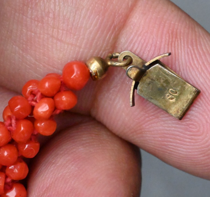 Antique Vibrant Natural Red Coral Beaded Bracelet with 800 Silver Clasp4