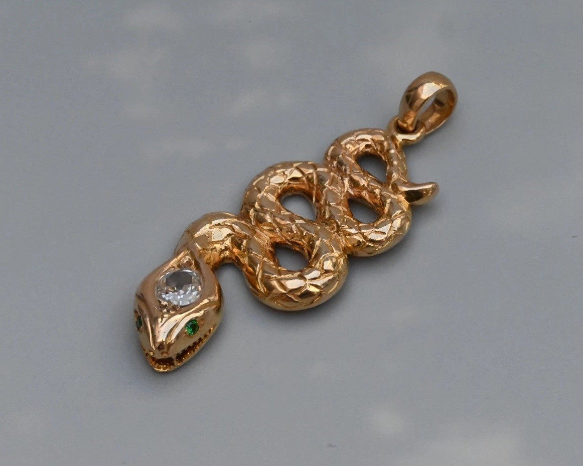 Genuine Antique Victorian 14K Yellow Gold Snake Amulet Pendant GIA Certified0