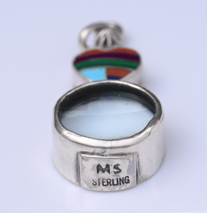 Signed MS Sterling Silver Southwest Jewelers Loupe W/ Inlay Rainbow Heart2