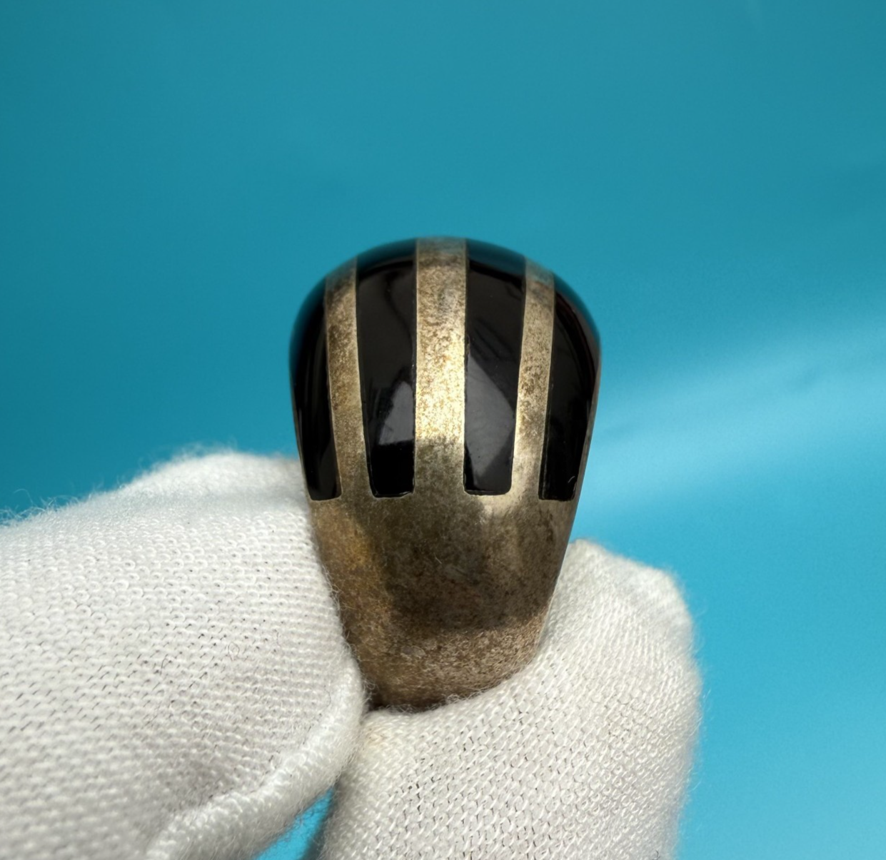 Very Beautiful Vintage Signed NJR Sterling Silver .925 Onyx Dome Ring4