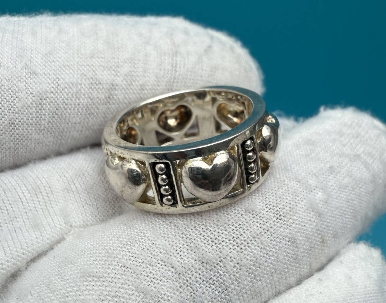 Lovely Sterling Silver Eternity Ring with Puffy Hearts Signed ECCLISSI4