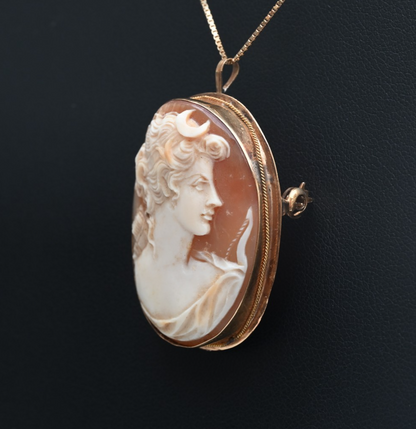 Antique Cameo Hand-Carved Profile of Goddess Diana (Artemis) 18K YG Pendant3