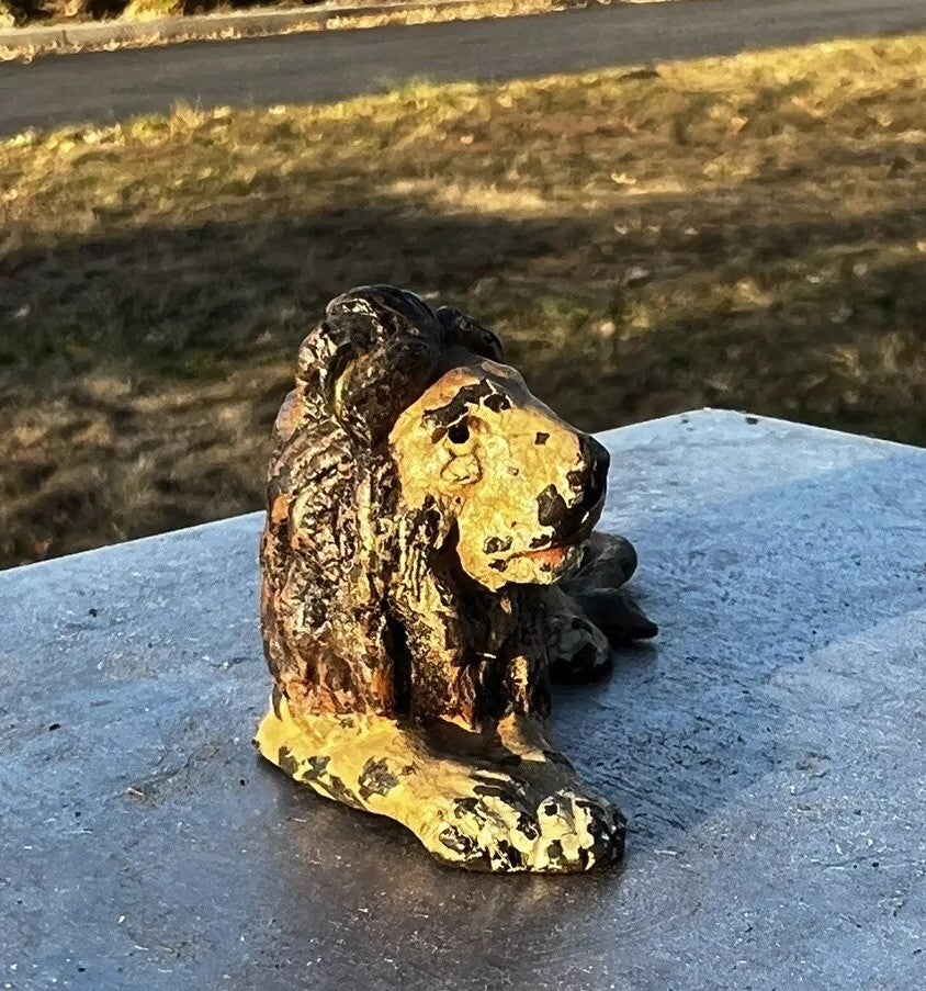 Antique Austrian Vienna Cold Painted Bronze Figure of Resting Lion4
