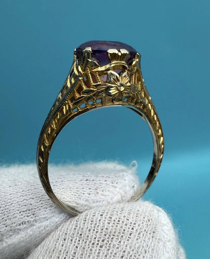 Awesome Antique Edwardian / Art Deco 1900s 14k Yellow Gold Filigree Ring 6