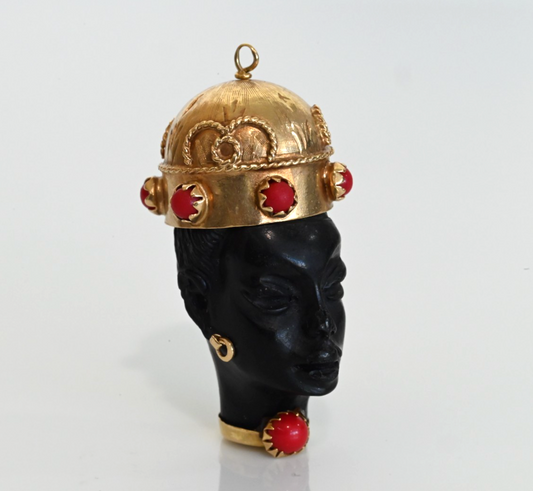 Signed Corletto Italy 18K Yellow Gold Carved Ebony Blackamoor Head Pendant0