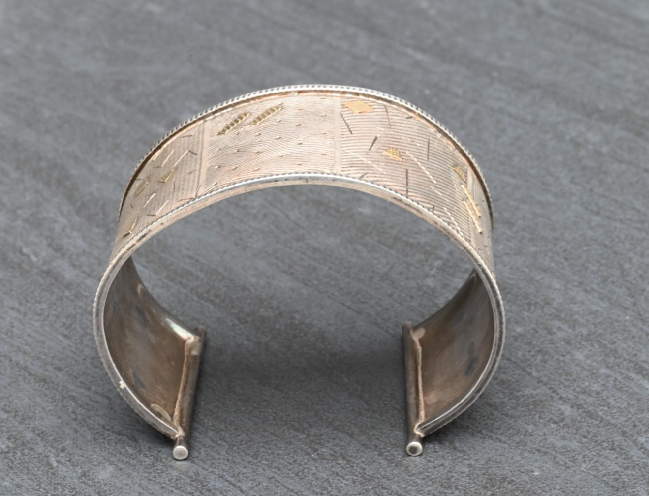 Retro Geometric Design Sterling Silver & 14K Cuff Bracelet by KIMBERLY KEYWORTH6