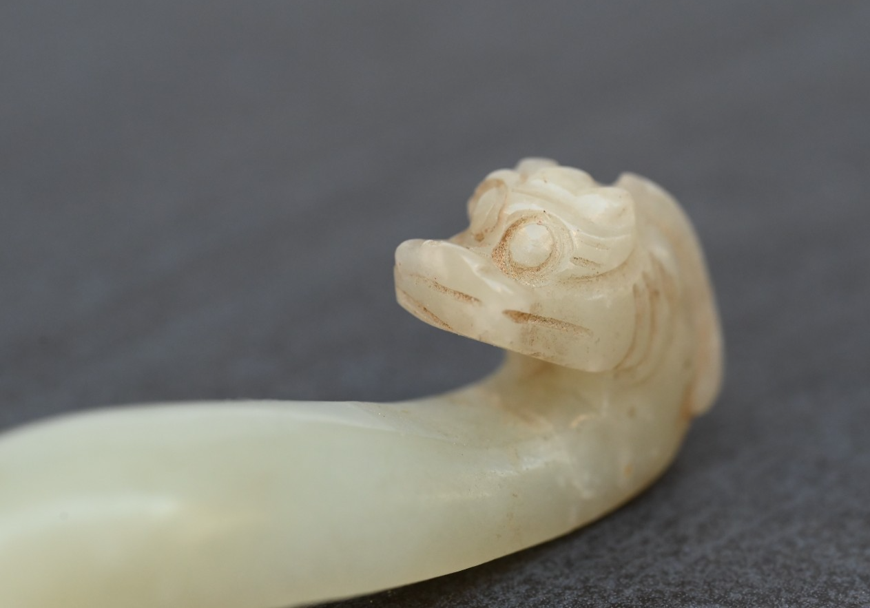 Genuine Antique 1900s Carved Chinese White Celadon Jade Dragon Belt Hook1