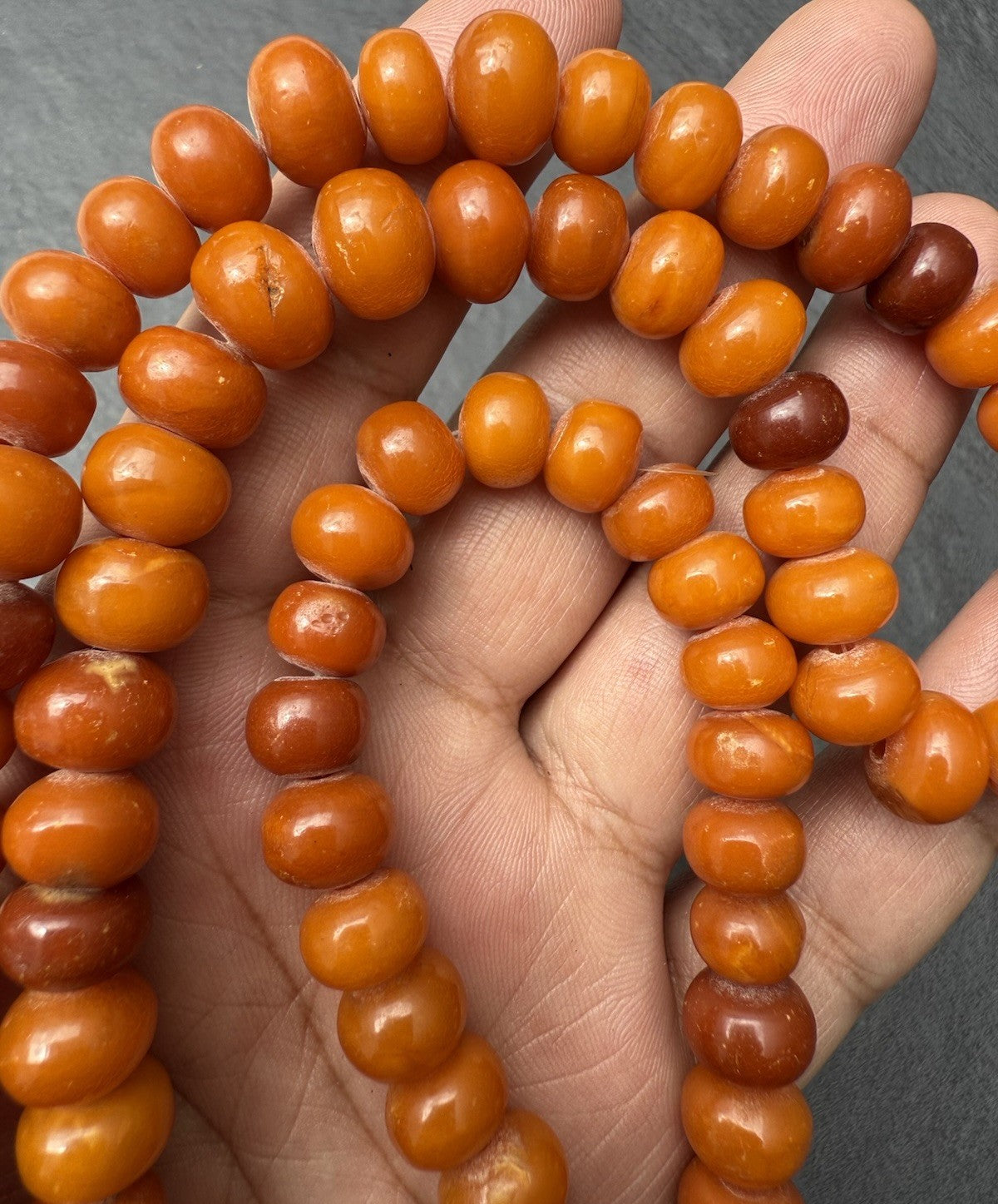 Rare Shape Antique Marbled Natural Baltic Butterscotch Amber Beaded Necklace2