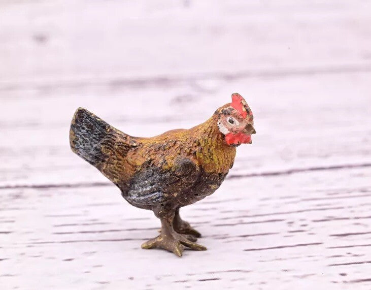 Well Detailed Antique Austrian Vienna Cold Painted Bronze Figure of Small Hen6