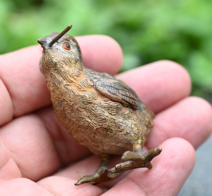Antique 1900s Austrian Vienna Cold Painted Bronze Figure of Chick with Stem7