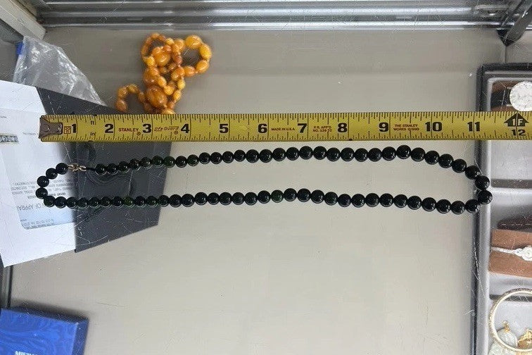 Gorgeous Antique / Vintage Dark Spinach Natural Green Jade Beaded Necklace4