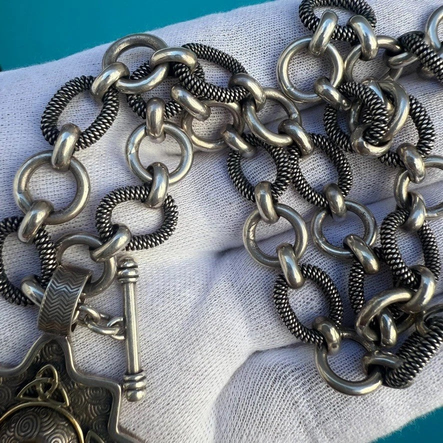 Mid Century Southwestern Sterling Silver & 18k Yellow Gold Necklace Signed8
