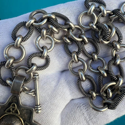 Mid Century Southwestern Sterling Silver & 18k Yellow Gold Necklace Signed8