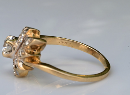 Floral Spray & Ribbon Cluster 14K Ring with Natural Antique Round-cut Diamonds8