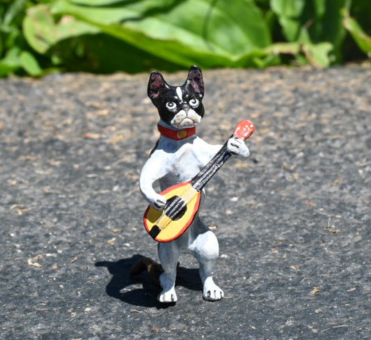 Austrian Vienna Cold Painted Bronze Figure of Boston Terrier Playing Mandolin1