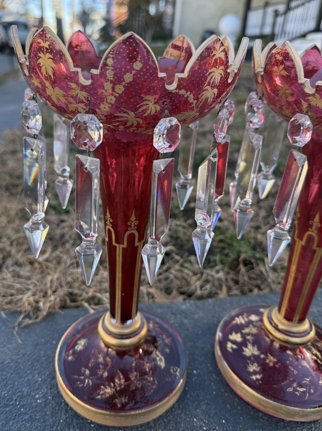 Stunning Antique 19th C. Bohemian Moser Art Glass Lustres in Ruby Ruby Color1