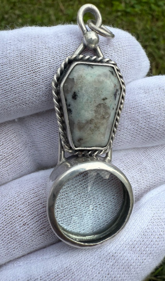 Signed MS Sterling Silver Southwest Jewelers Loupe W/ Hardstone0