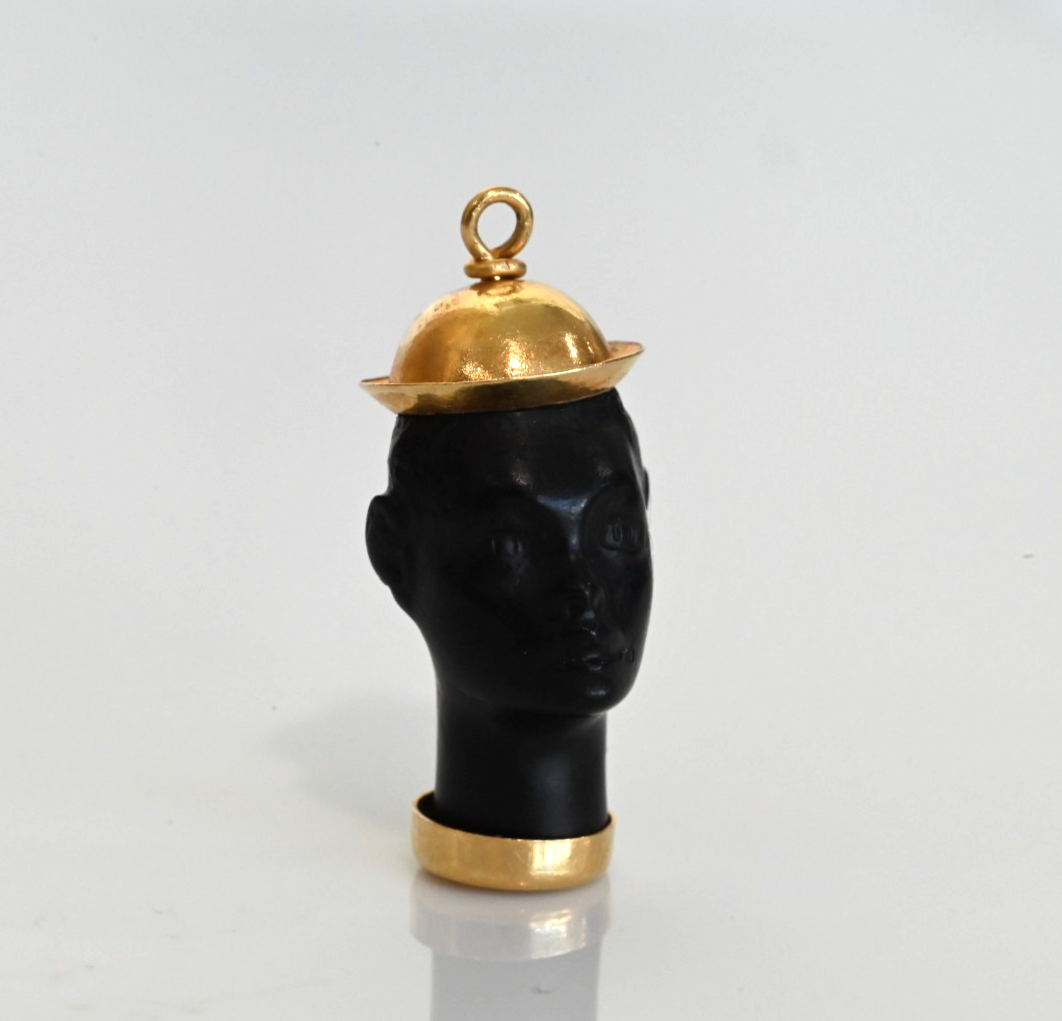 Italy 18K Yellow Gold Carved Ebony Blackamoor Male Head Pendant1