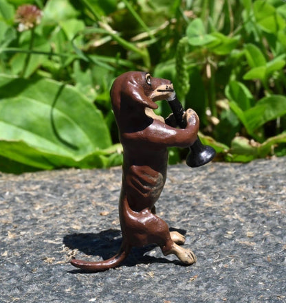 Original Vintage Austrian Vienna Cold Painted Bronze Dachshund Playing Clarinet2