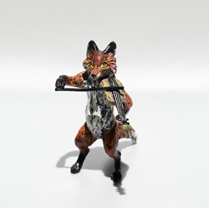 Gorgeous Austrian Vienna Cold Painted Bronze Figure of Fox Musician with Violin2