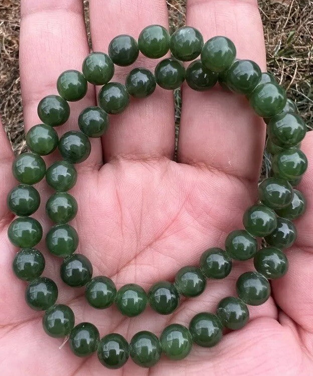 Beautiful Antique / Vintage Spinach Natural Green Jade Beaded Necklace9