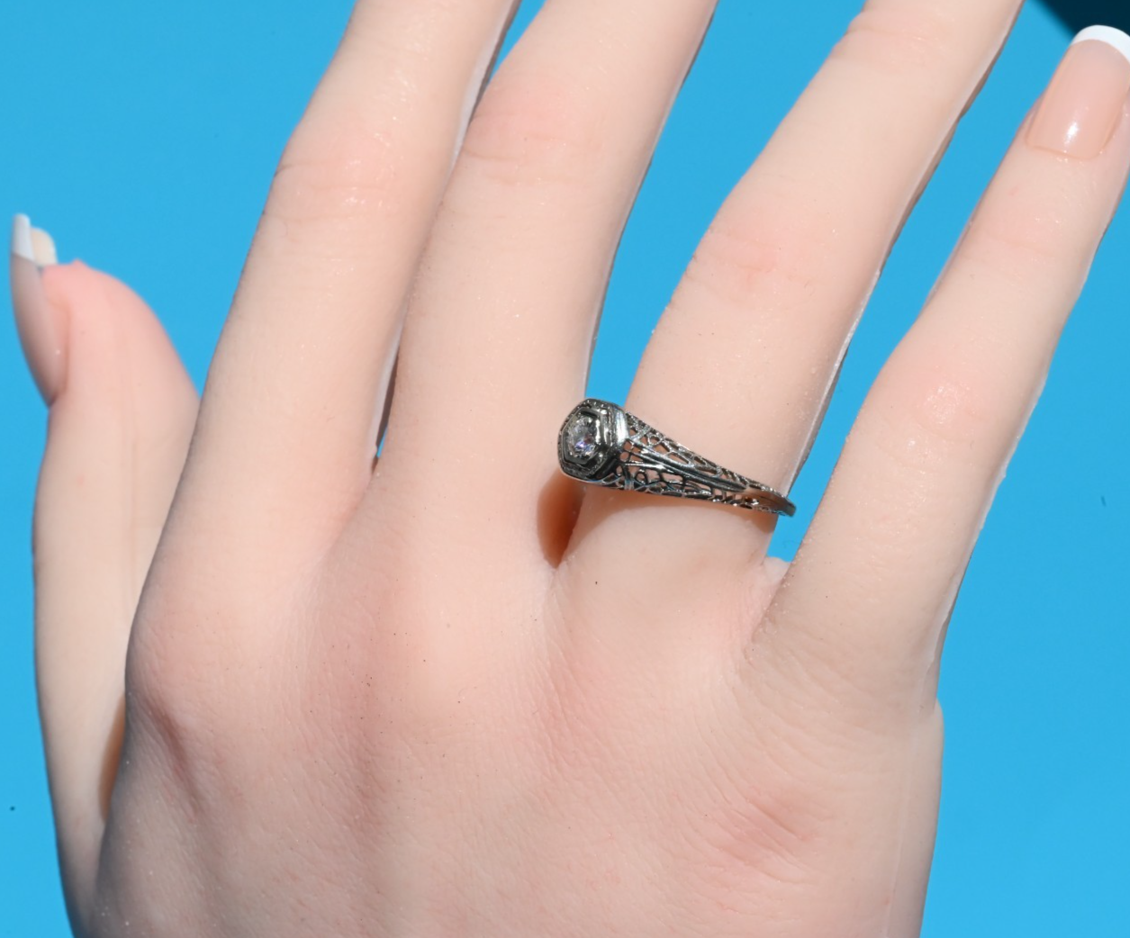 Gorgeous Antique Art Deco Period Early 20th Century Diamond 14K WG Filigree Ring5