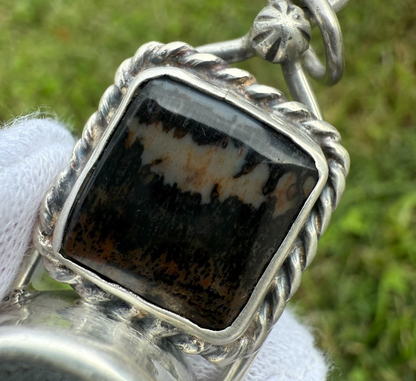 Signed MS Sterling Silver Southwest Jewelers Loupe W/ Moss Agate3