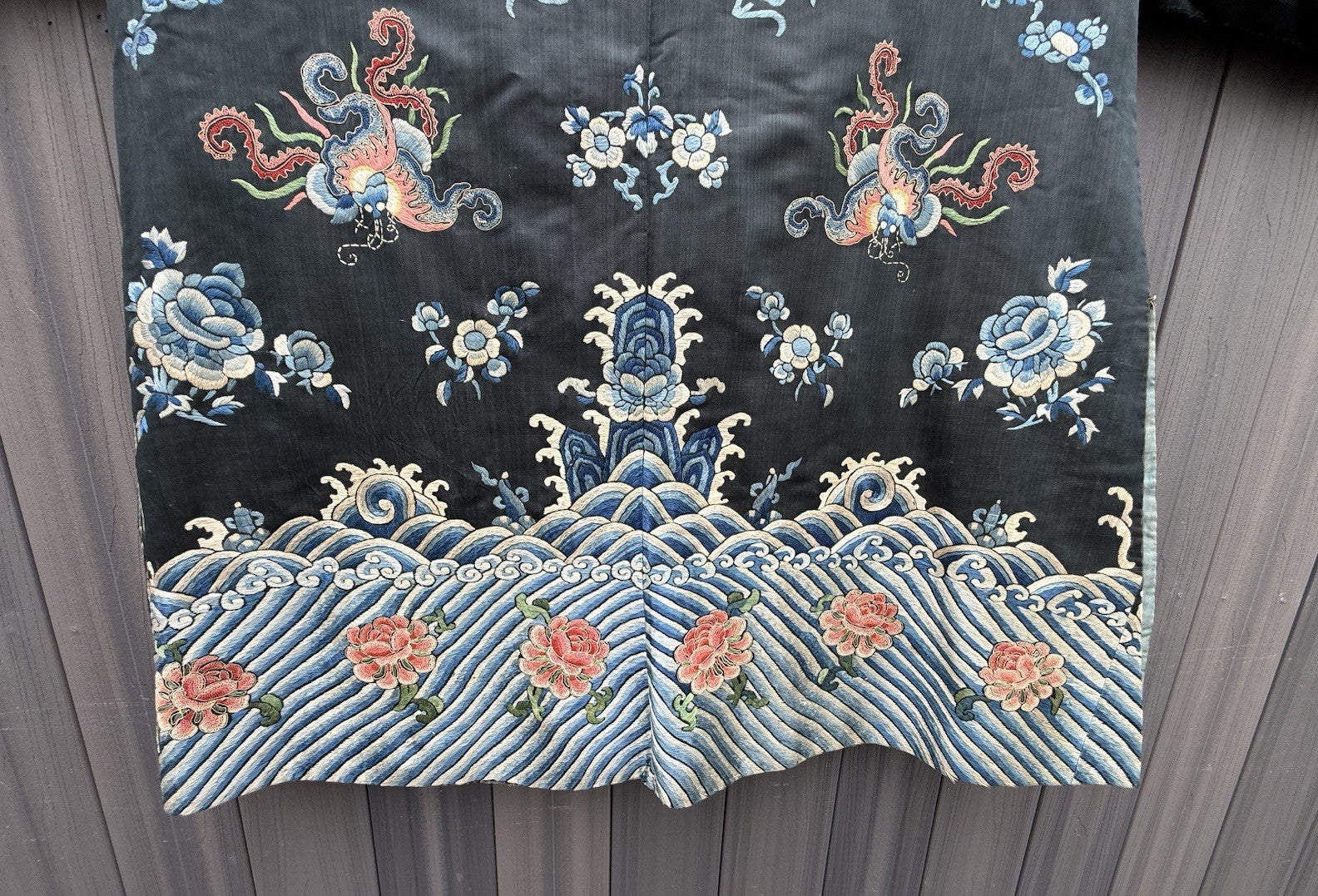 Early Antique Qing Dynasty Chinese Silk Embroidery Robe Butterflies & Flowers3
