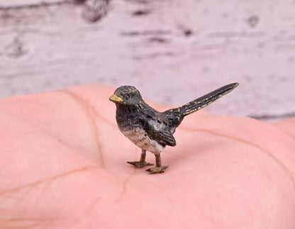 Highly Detailed Antique Austrian Vienna Cold Painted Bronze Small Black Bird6
