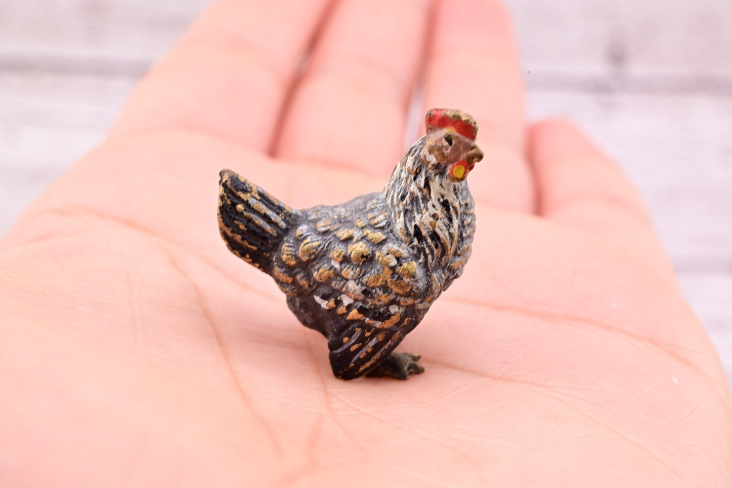 Early Antique Austrian Vienna Cold Painted Bronze Figure of Miniature Gray Hen2