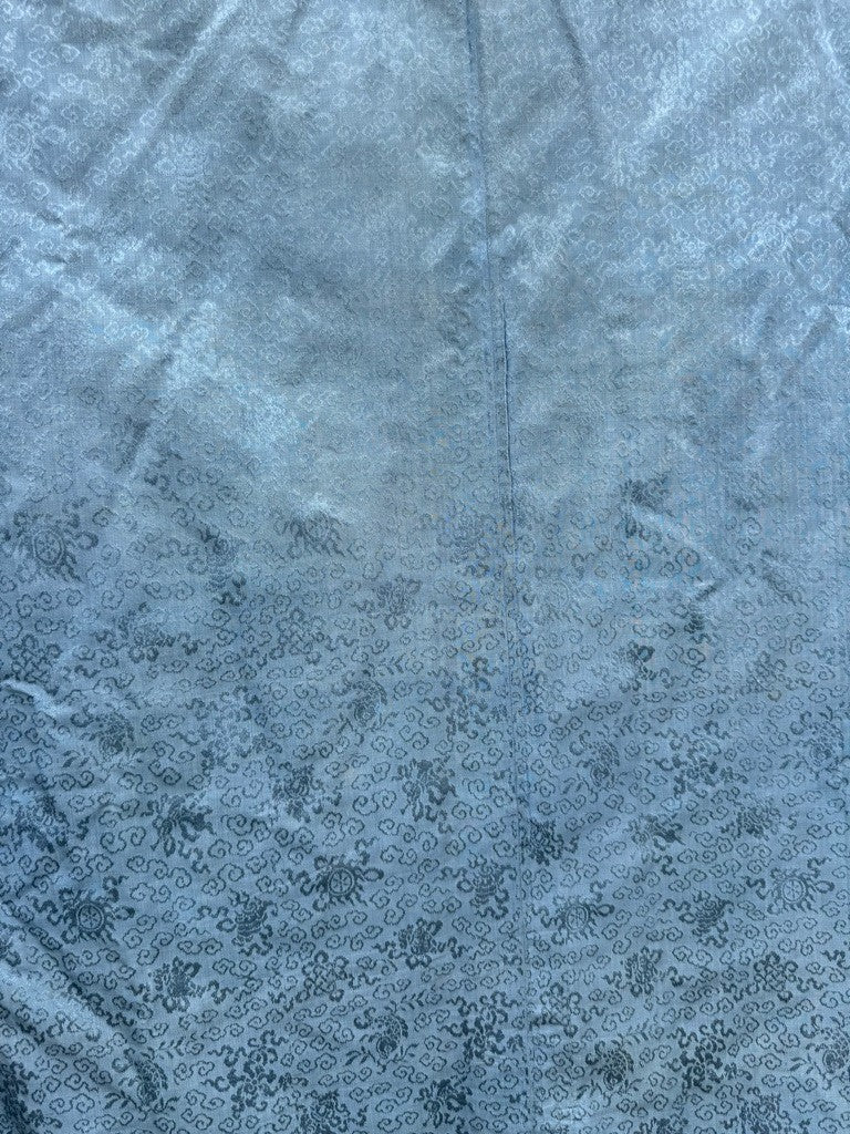 Antique Qing Dynasty Chinese Silk Embroidery Robe In Blue With Yellow Sleeve End9