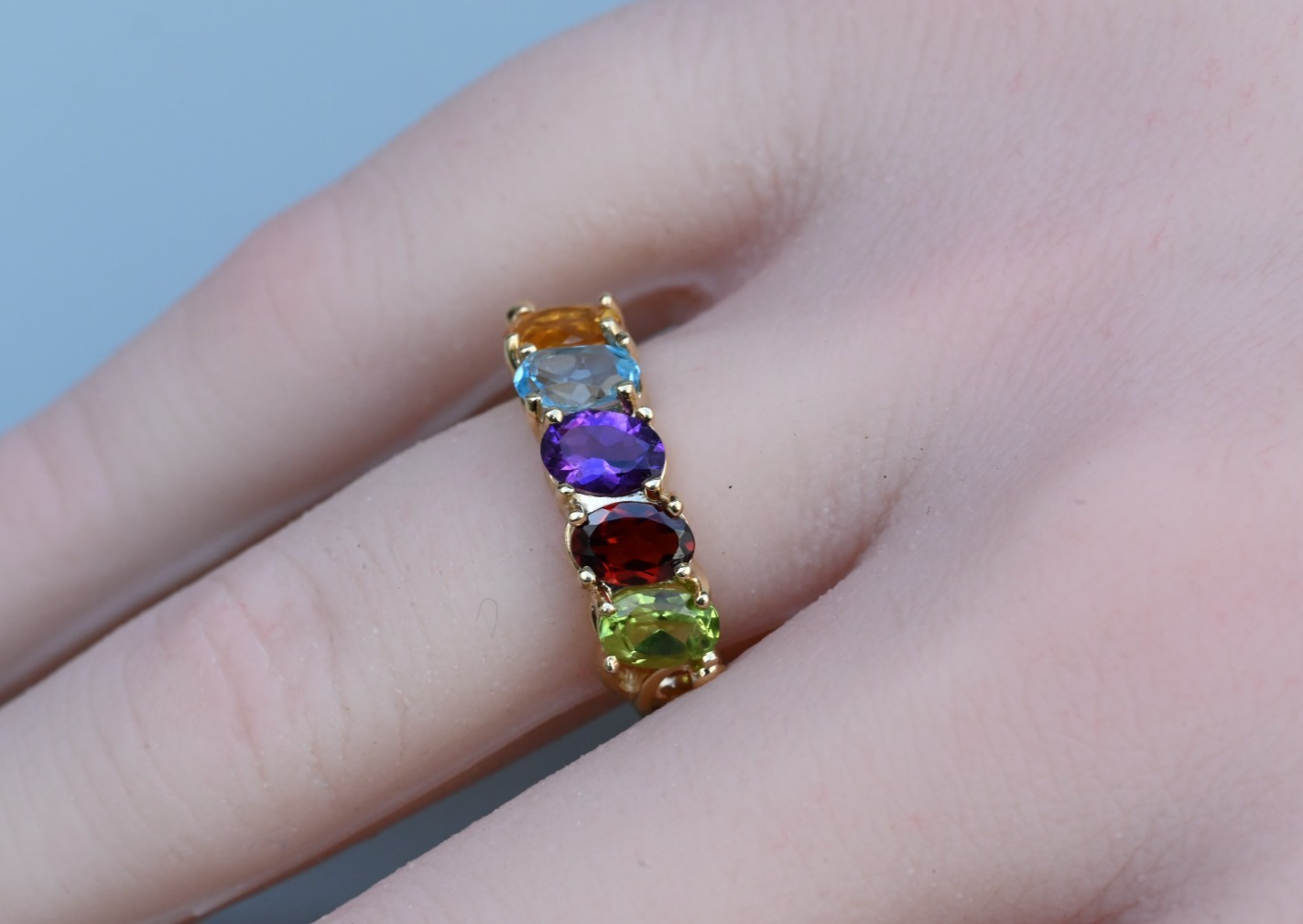 Rainbow Semi-Precious Gemstone Ring with Half Eternity Band in 10K Yellow Gold4