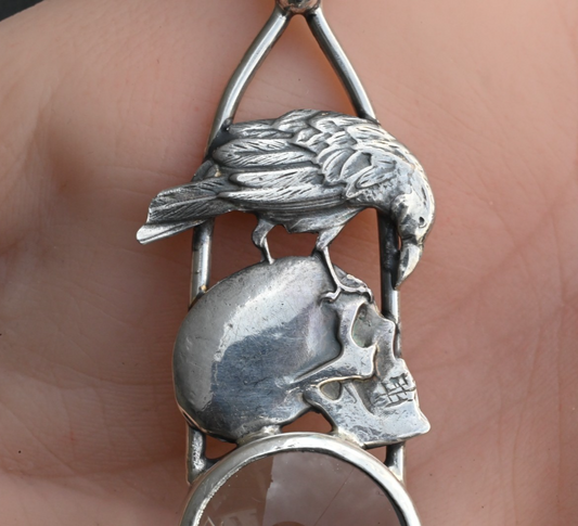 Vintage Signed Sterling Silver Southwest Jewelers Loupe with Skull & Crow Bird1
