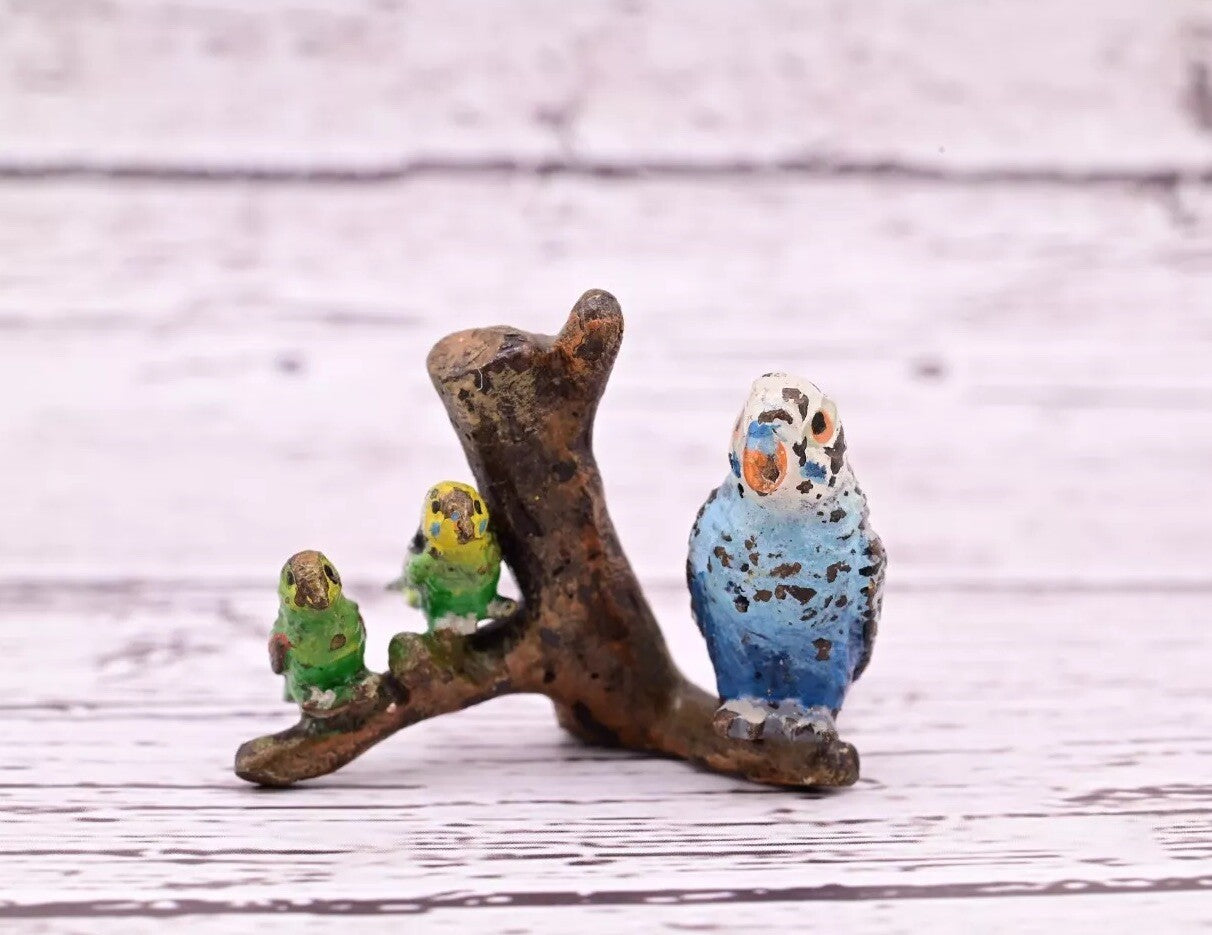 Attractive Antique Austrian Vienna Cold Painted Bronze Figure of Parakeet Family5