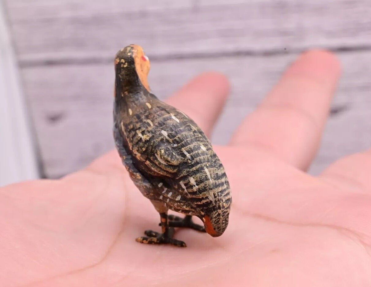 Cute Tiny Antique Austrian Vienna Cold Painted Bronze Figure of Game Bird13