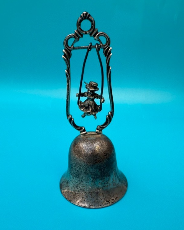 Unique  Antique West German Sterling Silver Bell w/ Woman on Swing 6