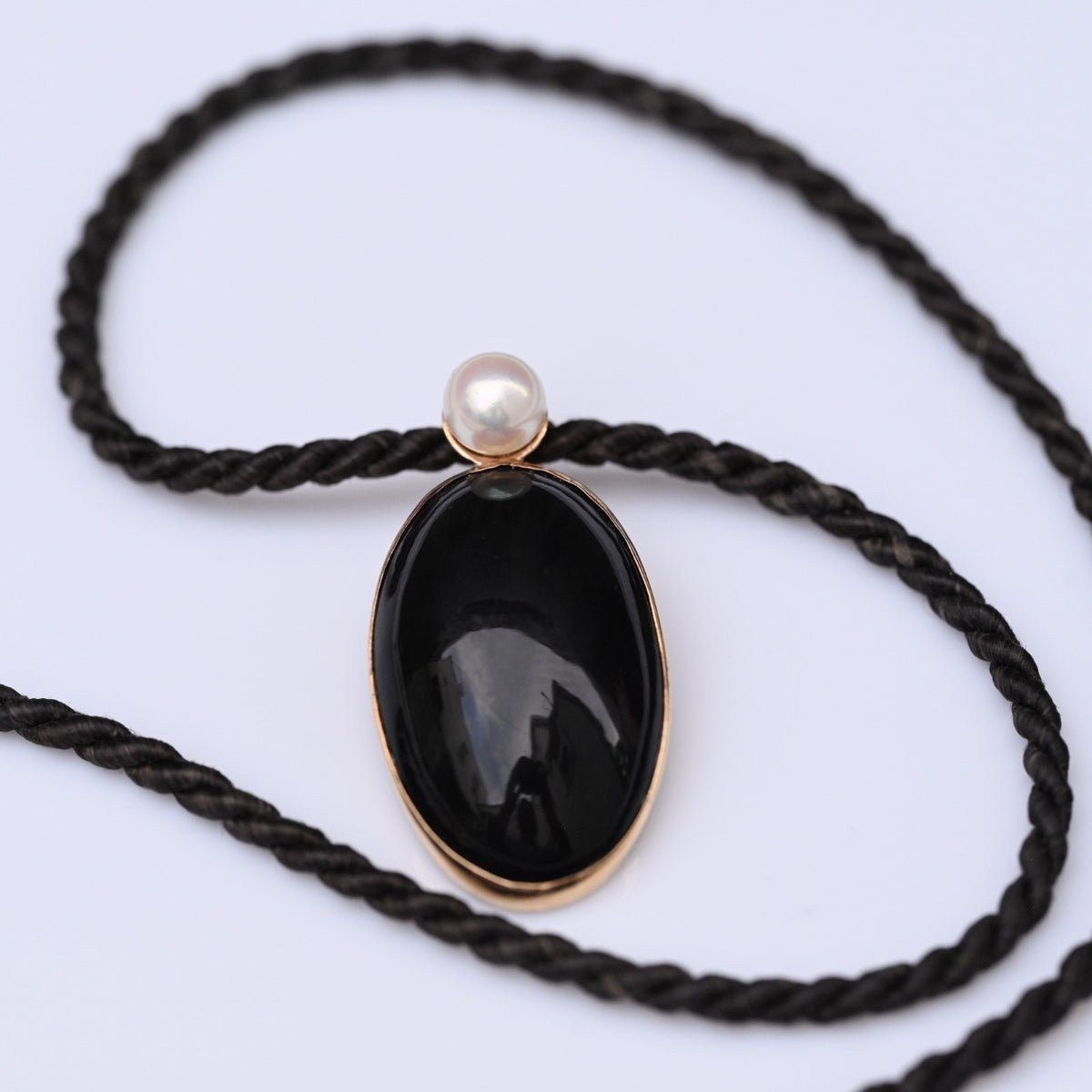 Antique Woven Hair Mourning Necklace Black Onyx & Pearl Pendant 14K Yellow Gold1