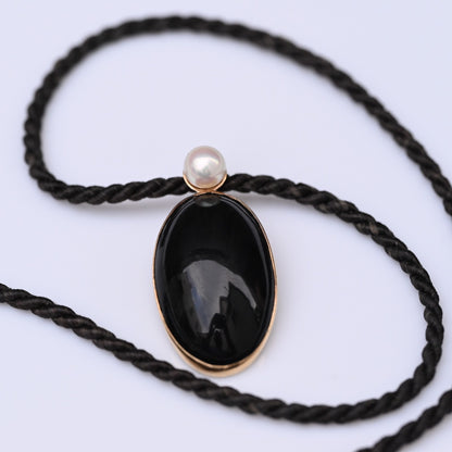 Antique Woven Hair Mourning Necklace Black Onyx & Pearl Pendant 14K Yellow Gold1