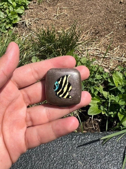 Gorgeous Sterling Or Fine Silver Pill Box With Adorable Enamel Fish Design0